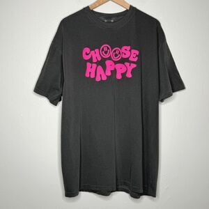 Comfort Colors Womens Choose Happy T-Shirt 2XL Gray Pink Graphic Positive Casual